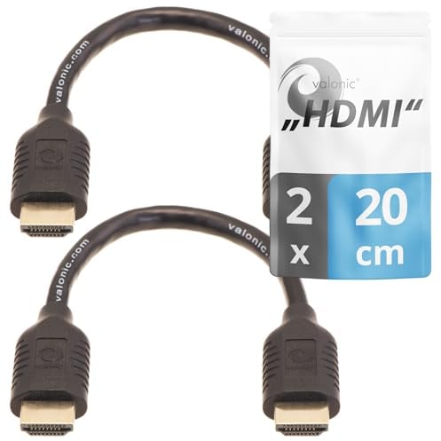 valonic cable HDMI court, 20cm - 2-pack - 4k, ARC, Ultra HD, Ethernet, high Speed - noir, pour TV, Macbook, PC, PS5 0,2m