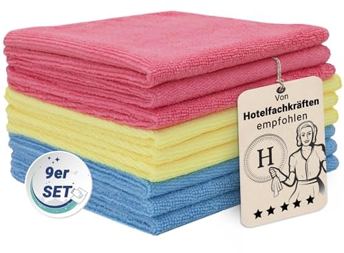 ZOLLNER Set de 9 Chiffons de Nettoyage en Microfibres, 32x32cm, Couleurs Mixtes