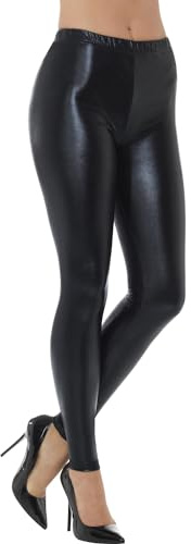 Smiffys 80s Metallic Disco Leggings, Black , 1980's Fancy Dress, 1980s Dress Up Costumes