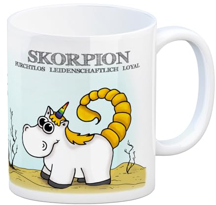 Honeycorns Kaffeebecher mit Sternzeichen Skorpion Motiv Tasse Kaffeetasse Becher mug Teetasse Büro Einhorngeschenk lustig witzig Einhorntasse Astrologie Tierkreiszeichen Sternbilder Geburtstag