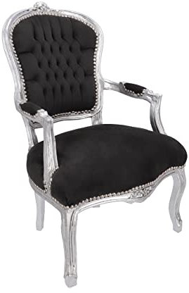 Way Home Store - Sessel 100% Barock im französischen Stil Louis XVI - Luis Holz Blatt Silber und Stoff aus schwarzem Samt - Abmessungen 63 x 65 x 94 cm