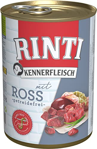 RINTI - Kennerfleisch | Nassfutter mit 70% Fleisch für ausgewachsene Hunde. Getreidefreies Alleinfutter in der Dose ohne Soja, Farb- und Konservierungsstoffe | 24x400g Ross