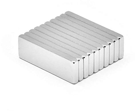EROSPA® 10 Stück Neodym Magnete - Eckig Flach Ultra Starke Dauermagnete - 30 x 10 x 2 mm - NdFeB - Silber