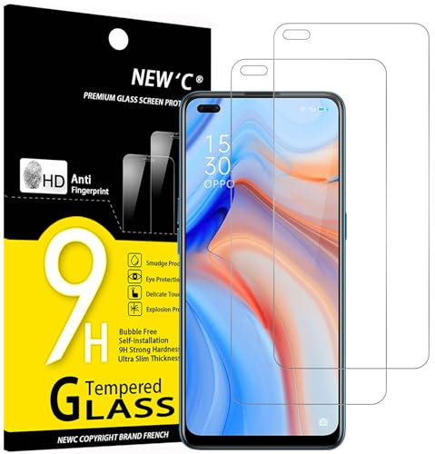 NEW'C 2 Piezas, Protector Pantalla para OPPO Reno 4, [No Para Oppo Reno 4Z] Cristal templado Antiarañazos, Antihuellas, Sin Burbujas, Dureza 9H, 0.33 mm Ultra Transparente, Ultra Resistente