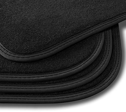 Bär-AfC Auto Fußmatten Premium passend für VW Golf 1 Cabrio 1979-1993, Autoteppiche Velours Schwarz, Nubuk Band Schwarz, Doppelnaht Schwarz + Schwarz, Set 4-teilig, VW04111