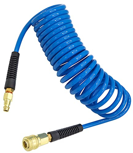 YOTOO Tuyau à air comprimé PU 5 m de long 6 mm ID x 11 mm AD avec raccords rapides 1/4, Limiteur de flexion, Bleu