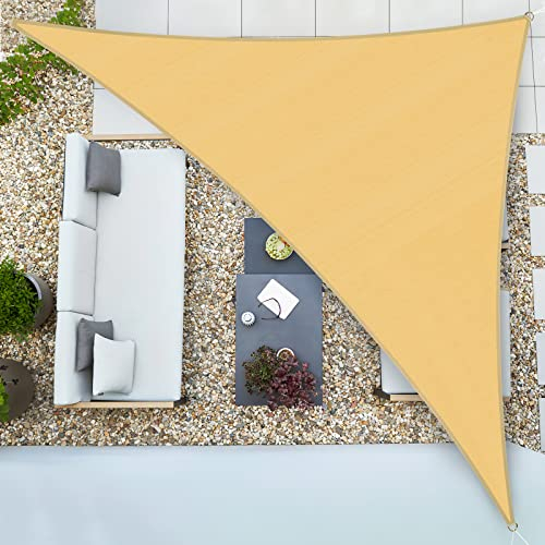Duerer Sonnensegel Dreieckig Sonnenschutz Garten 3.6 x 3.6 x 3.6M, 95% UV-Blockierung, 185GSM Dichte Cool halten für den Balkon, Patio, Pergola, Hinterhof, Außenanlage-Sand Farbe