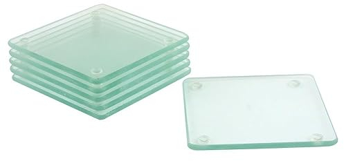 RnT Set Of 6 Clear Tempered Glass Coasters Square Shaped Heavy Duty Heat Resistant Premium Quality Office Desk Living Room Kitchen Home Kitchenware Household Essentials 10x10cm