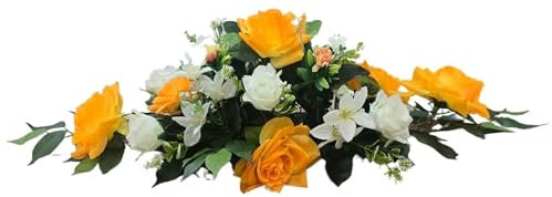 DRW Centro Flores Cementerio Santos Alargado Rosas Amarillas y Blancas y calas 80x50 cm