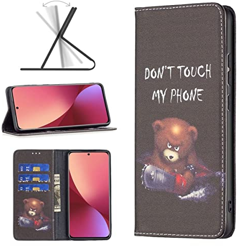 CoverKingz Handyhülle für Xiaomi 12 / 12X - Handytasche mit Kartenfach Xiaomi 12 / 12X Cover - Handy Hülle klappbar Motiv Don't Touch My Phone Bär