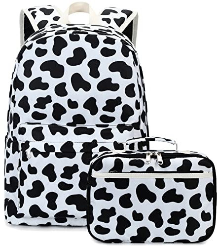 Octsky Kinder-Rucksack für Mädchen, Grundschule im Alter von 8–10 Jahren, für Teenager, Kinder, Büchertasche, Schultasche mit Lunchbox, Weiß/Schwarz, Einheitsgröße, Schulrucksack
