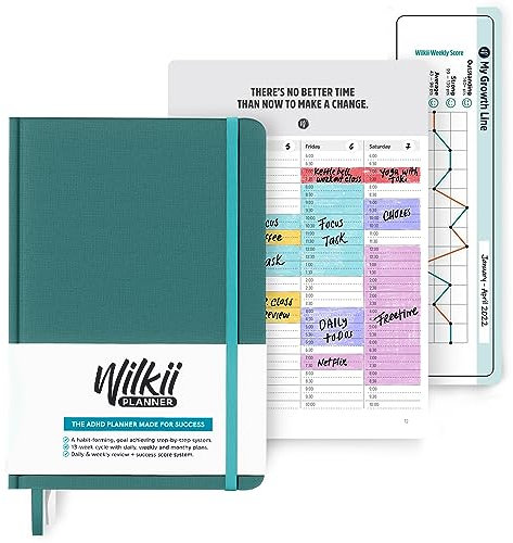 Wilkii ADHS-Planer für Erwachsene – 90-Tage, A5, undatierter Wochen- und Tagesplaner zur Steigerung der Produktivität und zum Erreichen von Zielen, ADHS-Organisation mit achtsamen Übungen, weicher