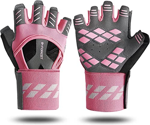 B-Forest Trainingshandschuhe Fitnesshandschuhe Gewichtheberhandschuhe mit Handgelenkbandage für Männer Frauen für Training, Übung, Fitness (Rosa, L)