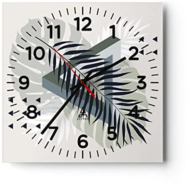Modern Wanduhr Monstera Palme Grafik 40x40cm Quadrat Groß Wand Uhr Glas Analog Zimmeruhren Küche Büro Wohnzimmer Glasuhr Wall Clock Dekoration Design Wanddekoration Küchenuhr C4AC40x40-4519