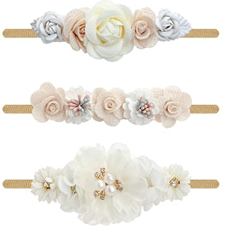 DRESHOW 3 Stück Baby Mädchen Nylon Stirnbänder Blume elastisches Haarband Schleifen Haarschmuck für Neugeborene Kleinkinder