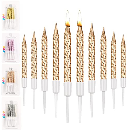 20 Stück Geburtstagskerzen, Spiral Kuchen Kerzen,Metallisch Kuchen Cupcake Kerzen Kurze Dünne Kuchen Kerze für Geburtstag Hochzeit Party Kuchen Dekorationen (Champagner Gold)
