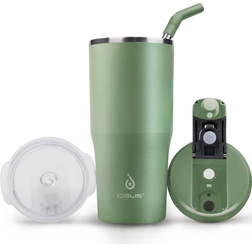 Ideus Tumbler with Lid and Straw 24 oz Travel Tumbler Double Wall Stainless Steel Insulated Coffee Tumbler Perfect for Hot or Iced Coffee | Gifts for Girls Women Men | Avocado Green