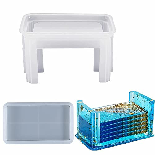 ISKAEN Untersetzerform Epoxidharz Formen Untersetzer Gussform Untersetzer Silikonformen Epoxidharz Set mit Untersetzer Halter, DIY Untersetzer Silikon Formen Gießformen für Haus Dekoration