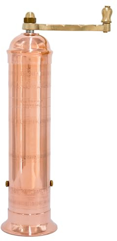 Alexander Home The Original Greek Pepper Mill 10 Inch Tall | European Pepper Mill Grinder with Crank Handle | Manual Pepper Grinder | Peppercorns Refillable - Copper…