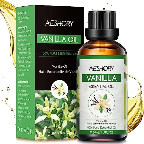 AESHORY Huile Essentielle de Vanille 50ML, 100% Pure et Naturelle pour Diffuseur, Aromathérapie de Qualité Thérapeutique, pour Massage, Relax, Bain