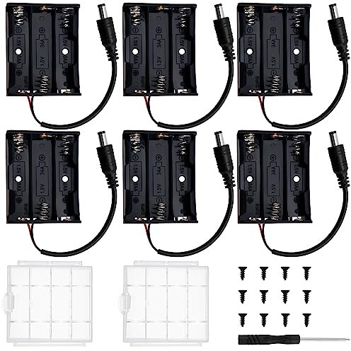 6 PCS 3 AA Battery Holder Bundle, KUOQIY 3 x 1.5V AA Battery Storage Box with DC Plug, with 2 PCS Plastic Battery Storage Box & Screwdrivers & Screws