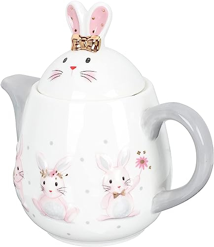 Théière en céramique Théière Lapin Lapin Théière en Porcelaine Théière de Pâques Jolie Bouilloire en céramique avec couvercles Cafetière en Relief for fête de Pâques Cadeau Maison Cuisine