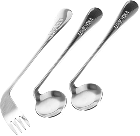 Curved Utensil Set for Elderly - Stainless Steel Angled Spoon and Fork for Self-Feeding, Disabled Auxiliary Eating Aid, Right Hand Use