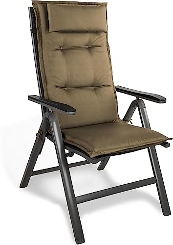 normani Stuhlauflage Hochlehner mit Kissen - Gartenstuhlauflage für Draußen und Drinnen aus pflegeleichtem und wasserdichtem Outdoor Material 120x50 cm Taupe 120 x 50 x 5 cm