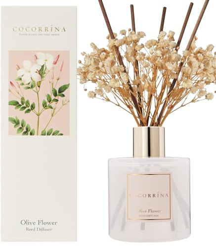 COCORRÍNA Reed Diffuser Sets - 200ml Olive Flower Scented Diffuser with 8 Sticks Home Fragrance for Bedroom Bathroom Living Room, Home & Office Decor
