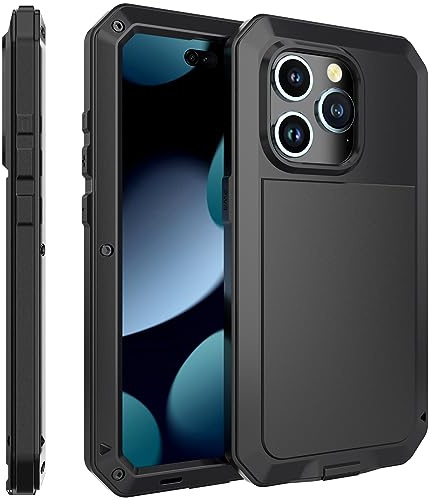 Amulent Case For iPhone 15 Pro Metal Case Black Heavy Duty Gorilla Cover High Impact Shockproof Tough Protective Armor Defender Comfortable and Durable Mobile Phone Cover For iPhone 15 Pro