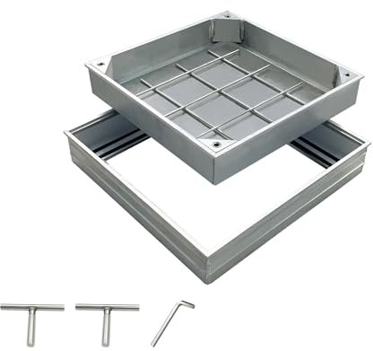 NATOTELA Recessed Manhole Cover and Frame Overall Size 300x300mm Invisible Aluminium alloy Inspection Chamber Cover Square Embedded Manhole Lid with Lifting Keys for Patios Garden School Courtyards