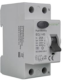 E-Corner | Interruttore Differenziale Puro Tipo A | 1P+N 25A 30mA | 230V AC 50HZ | Confezione singola