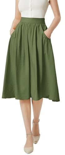 Belle Poque Vielseitiger Faltenrock mit Taschen Sommer Leichter fließender Swing Strandrock Grün BP0926-04 M