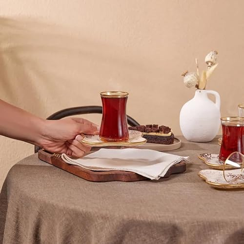 KARACA Leaf 6 Personen Teeset - 12 Stück Türkische Teetassen und Untertassen, Türkische Teegläser Set mit Golddetails 150ml