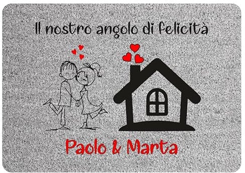 Tappeto Zerbino San Valentino personalizzato con nome Il nostro angolo di felicità Innamorati Ingresso Casa Regalo 60x40 cm in poliestere