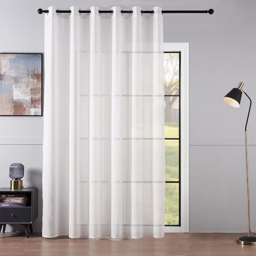 Topfinel Gardinen Wohnzimmer Vorhang Transparent Weiße Vorhänge Kinderzimmer Leinenoptik Gardinen 240 cm Hoch Übergardinen mit Ösen Streifen Gardinenschal 1er Set für Outdoor Balkon