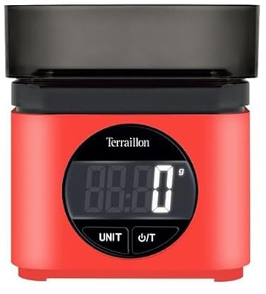 TERRAILLON - BA22 MYTHIC - Balance de cuisine électronique, Design iconique et rétro, Bol intégré 0.7L, Grand écran LCD, Affichage XXL des chiffres, Fonction Tare, Rouge