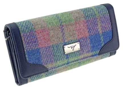 Kilts Wi Hae Harris Tweed Geldbörse in Pastellblau, Grün, Pink, Schottenkaro, lange Geldbörse, rose, Zeitgenössisch