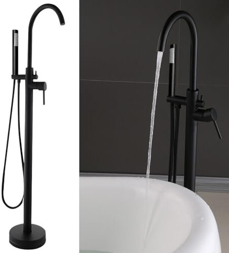 PUDLOR Robinet de baignoire sur pied - Noir - Pivotant à 360° - Robinet de baignoire cascade vertical avec douchette