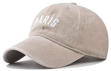 FVKTHNVS Baseballkappe aus gewaschener Baumwolle, Paris-Stickerei, personalisierbar, Unisex, Outdoor-Hut, Papa-Hut, beige, 58