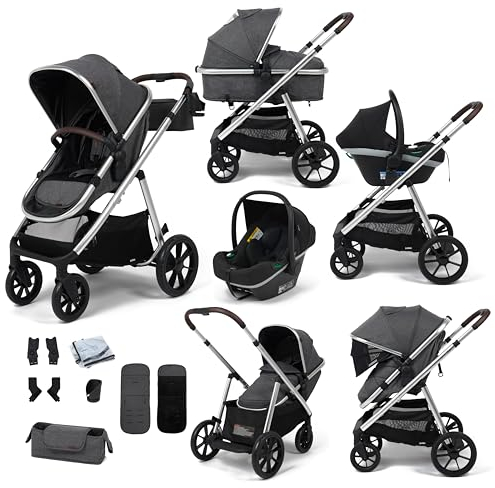 Babylo Zap Travel System with i-Size Infant Carrier, Ride-on Board, Organiser and Cup Holder, from Birth up to 22 kg, Silver/Grey