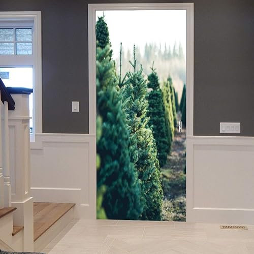 Papier Peint Porte 3D Sapin De Noël En Pin Autocollants De Porte Auto-Adhésifs Affiches De Porte Peintures Murales De Porte Art De Porte Stickers Muraux De Porte Photos De Porte 77 X 200 Cm -4I1K/V3T0