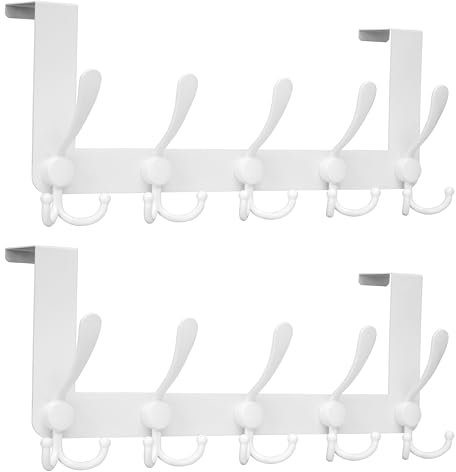 Honsky Türgarderobe -Metall, Türhakenleiste zum Einhängen mit 15 Hanken,Türfalzstärken4,5/4/3,5cm,Türhaken innenseite, Kleiderhaken Tür, Solide Türhaken zum Einhängen,2 Stück,Weiß