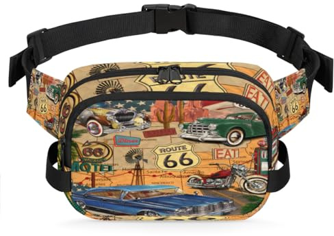 Hüfttasche mit Vintage-Poster, Reparatur, Route 66, Multifunktionspaket für Reisen, Sport, Laufen, Vintage-Garage, Bauchtasche, Geldbörse, Gürteltasche für Damen, Herren, Mädchen, Jungen, farbe, XL,