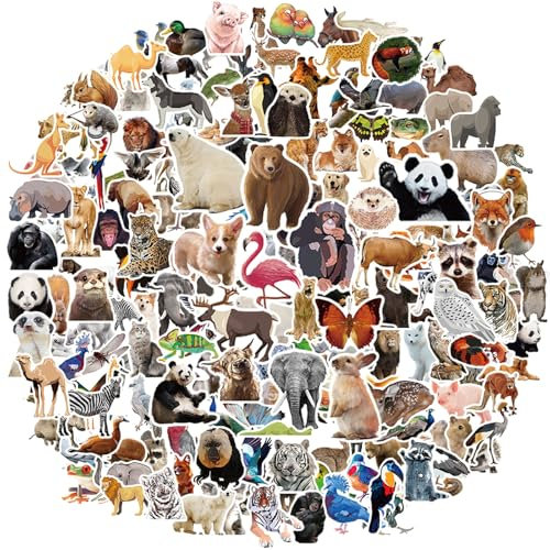 DIWSO 200 Pcs Realistic Animal Stickers for Suitcases, Skateboards, Laptops, Computers, Water Bottles, Cars, Teenagers, Boys, Girls, Stickers, Waterproof