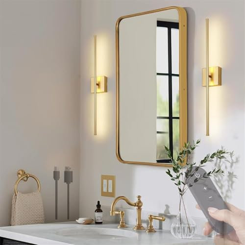 LED Lampada da Parete Interno con Telecomando Applique da Parete con Batteria Ricaricabile USB Luce da Parete con Senza Fili Dimmerabile Rotazione 360° Moderno Applique Camera da Letto (2 Pezzi,Oro)