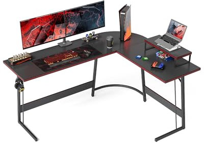 CubiCubi Gaming Tisch Eckschreibtisch 170 x 120 cm, Schreibtisch L Form für Gaming, Ecktisch Computertisch Mit Monitorständer, Platzsparend, Einfach zu Montieren Eck Tisch, Kohlefaser Schwarz
