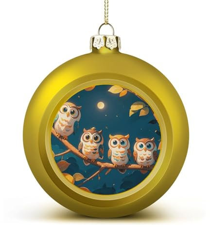 Weihnachtskugel-Ornamente, Eulen auf Zweigen, Weihnachtsschmuck, hängende Christbaumkugeln, Goldener Stil, Weihnachtskugeln, Ornamente für Urlaub, Party, Dekoration, Heimdekoration