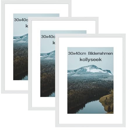 Kollyseek Juego de 3 Marcos de 30 x 40 cm y Cristal Acrílico Blanco, Para Colgar y Colocar, Marcos Decorativos Blancos Modernos