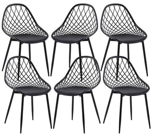buybyroom Chaise Scandinave Lot de 6, Chaise de Salon Chaise Noire Salle a Manger Structure Stable avec Pieds en Métal, Chaise 120kg